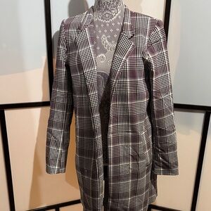 Carolina Belle Black, White, and Burgundy Plaid Blazer